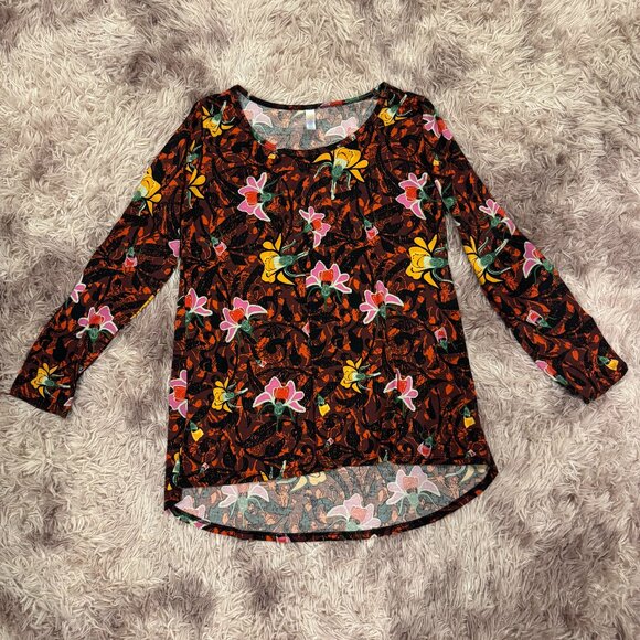 Lularoe Lynnae Long-Sleeve Top (Red with Floral) - Picture 1 of 2